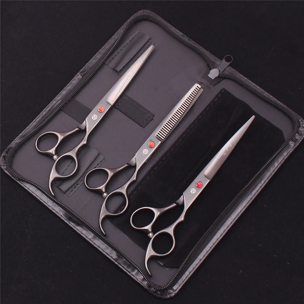 Purple Dragon Dog Grooming Scissors 7" Japan Stainless Straight Shears Pet Thinning Scissors Dog Curved Shears Chunker Z3003