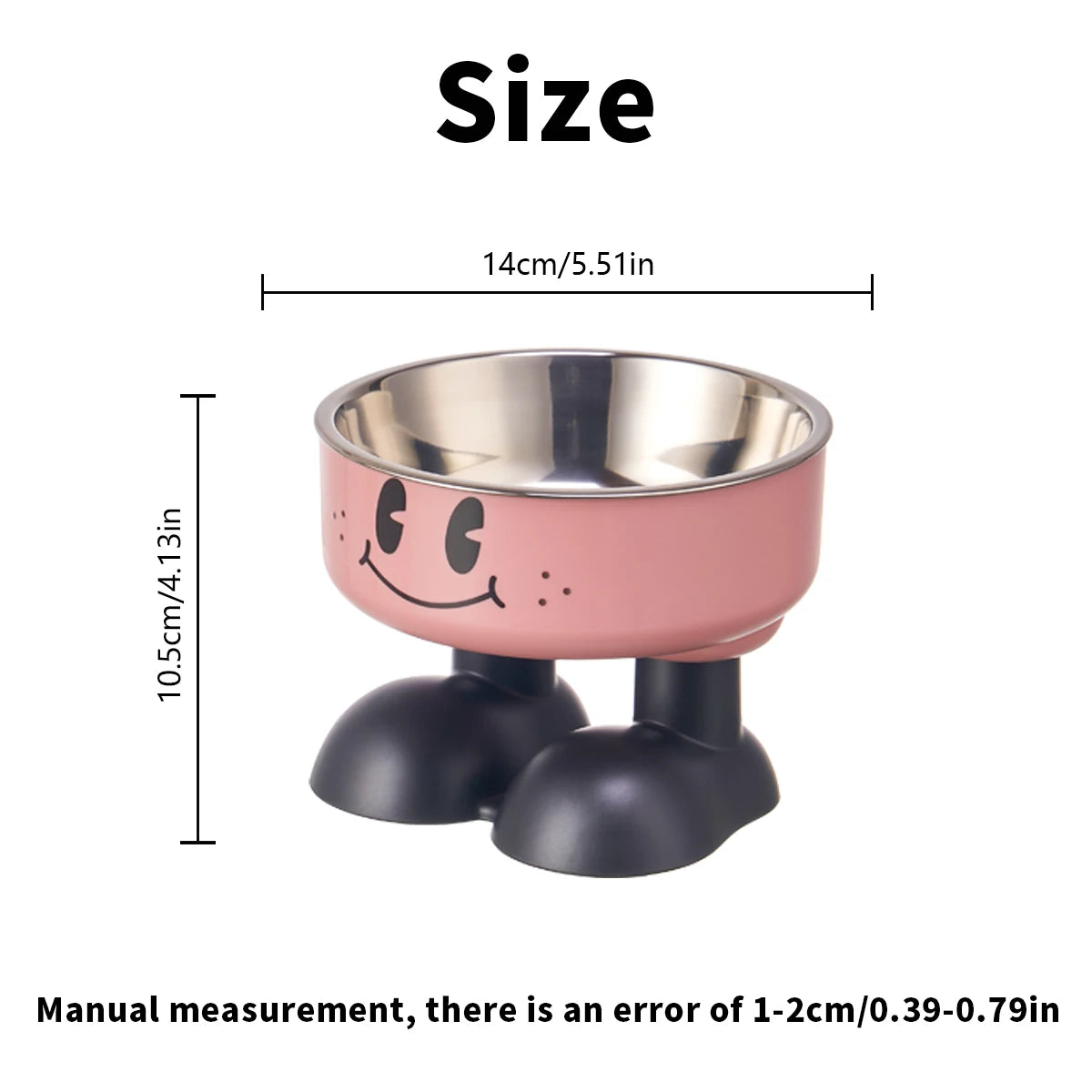 A smiling face high-legged pet bowl, fashionable stainless steel large-capacity dog bowl for feeding and water, neck-protectin