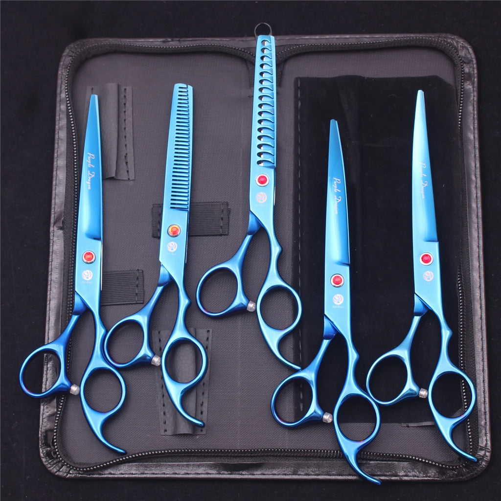 Purple Dragon Dog Grooming Scissors 7" Japan Stainless Straight Shears Pet Thinning Scissors Dog Curved Shears Chunker Z3003