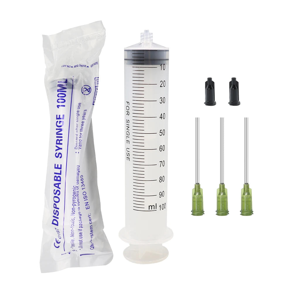 100ml/200ml Large Capacity Syringe Plastic Luer Lock Syringe With Glue Needle for Glue Dispensing, Oil Glue Liquid, Pet Feeding