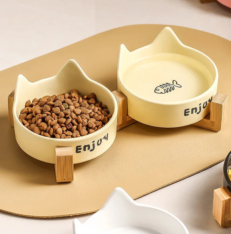 Ceramic Raised cat bowl Anti Rollover Cat Feeder for Small Dogs cats Round Pet Water Bowl Pet Supplies