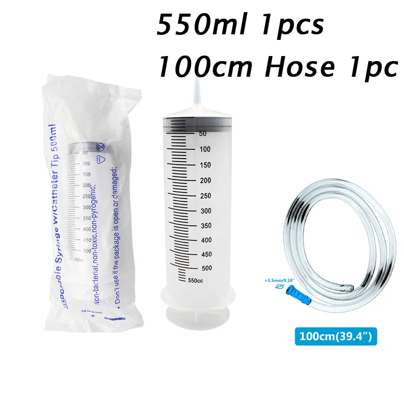 Plastic Car Oil Pet Feeding Pump Nutrient Measuring Big Syringe Reusable With 100cm Hose Syringes Large Capacity Syringe 100-550