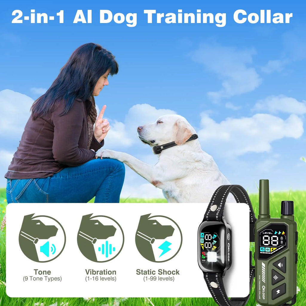 New AI Smart Dog Training Collar 3300Ft Anti-barking Device Electric Remote Control IPX7 Waterproof Pet Behavior Vibration Shock
