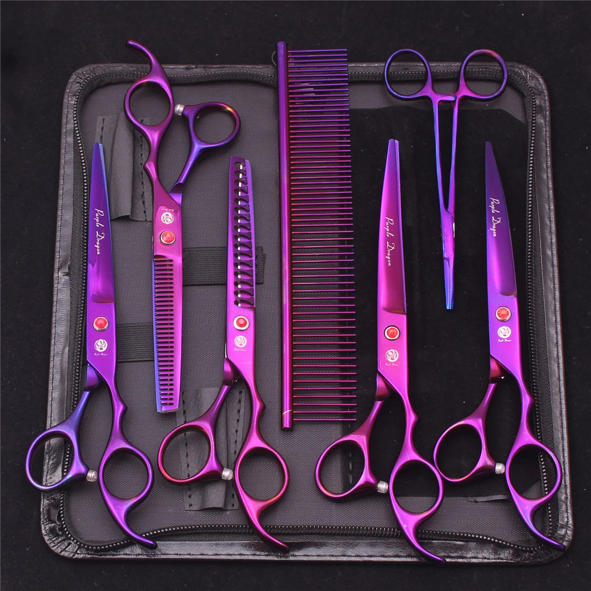 Purple Dragon Dog Grooming Scissors 7" Japan Stainless Straight Shears Pet Thinning Scissors Dog Curved Shears Chunker Z3003