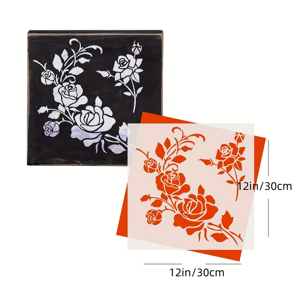 Reusable Rose PET Stencil Floral Template for DIY Wall Art And Furniture Painting