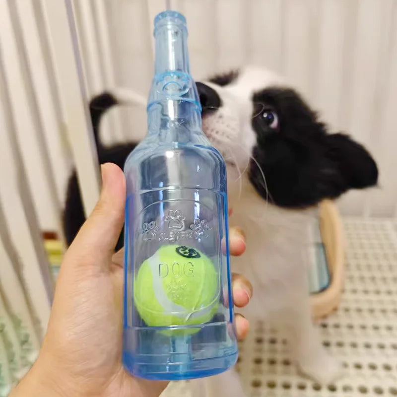 Jouet à mâcher pour animaux de compagnie TPR résistant aux morsures bouteille de bière avec balle de tennis jouet chiot dents grincant chien mâchant jouets interactifs grinçants