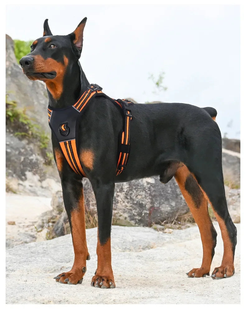 Dog Harness,No Pull Harness,Reflective No-Choke Pet PU Vest,Adjustable Soft Padded Pet Vest with Handle for Small To Large Dogs