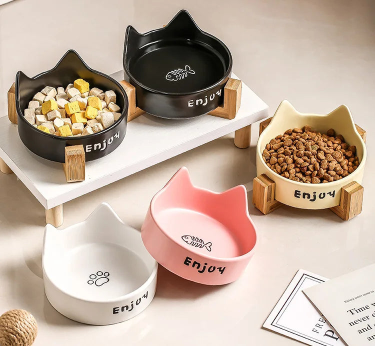 Ceramic Raised cat bowl Anti Rollover Cat Feeder for Small Dogs cats Round Pet Water Bowl Pet Supplies
