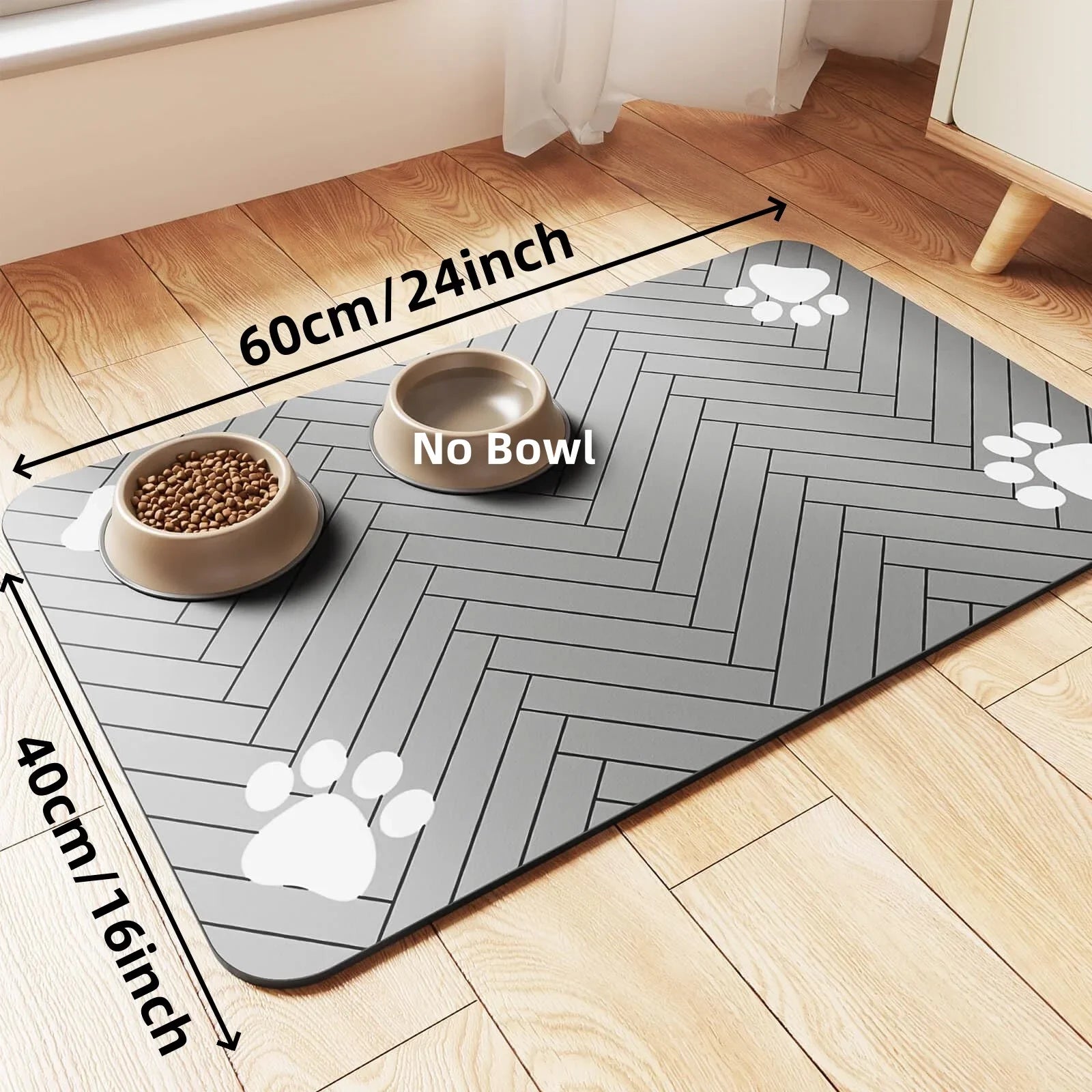 1pc S/M/L bsorbent Pet Feeding Mat, Waterproof Placemat for Dog & Cat Food & Water Bowls, Quick-Dry Rubber Backing