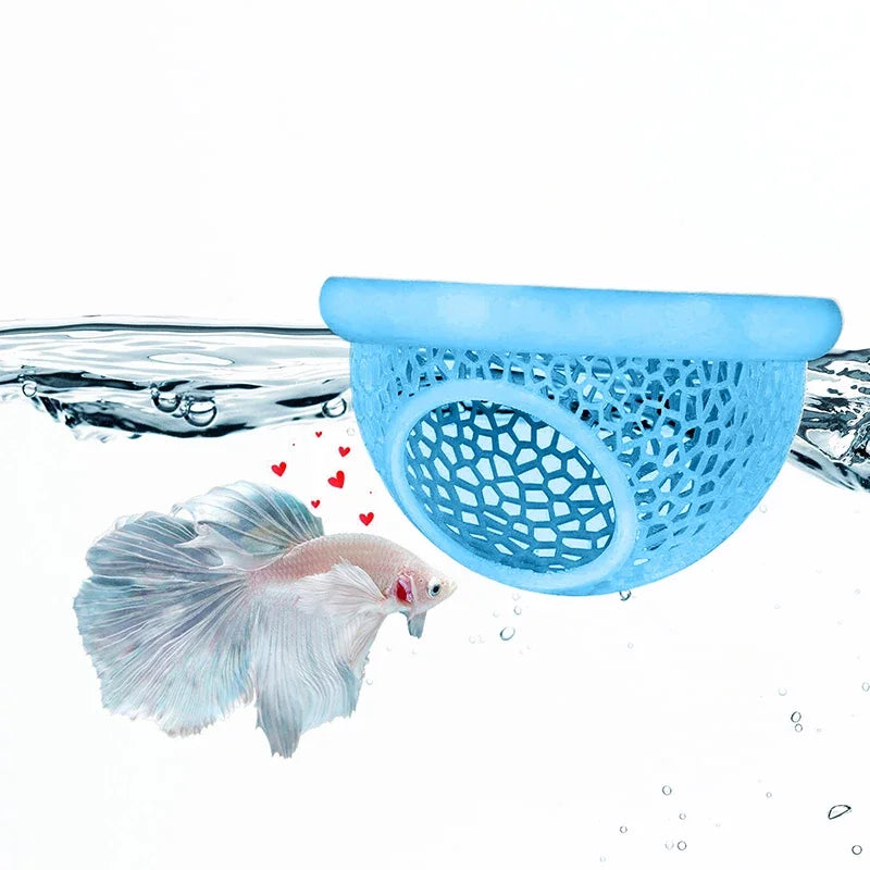 Floating Betta Hide & Shrimp Cave Aquarium Decor 3-in-1 Hammock Feeding Ring & Resting Spot for Betta Shrimp Small Aquatic Pets