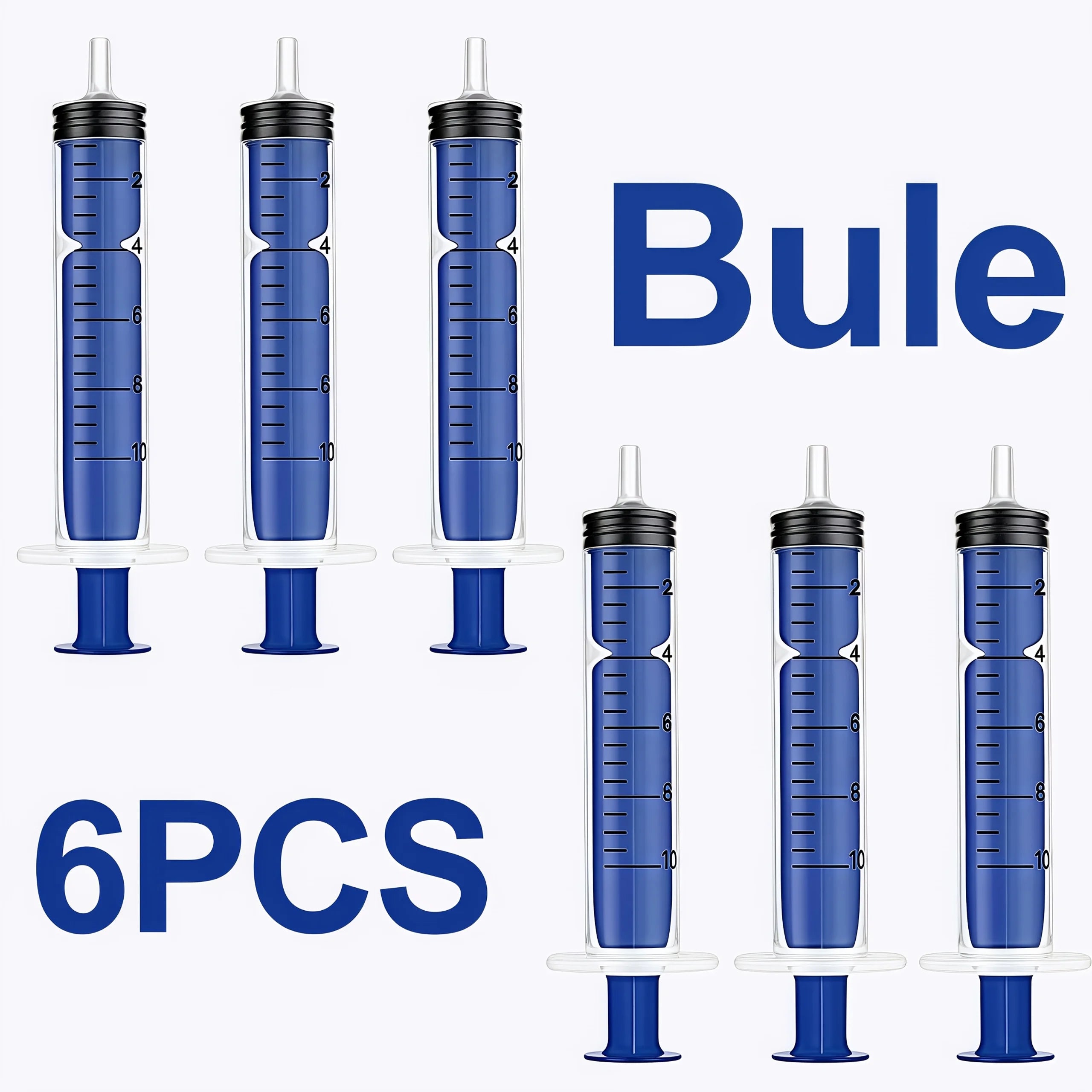 6 pieces of 10ml colored syringe with caps, suitable for glue, liquid distribution and measurement, pet food feeding, refilling