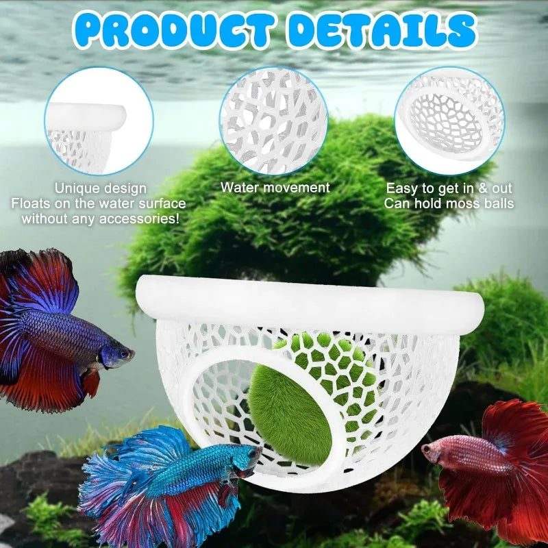 Floating Betta Hide & Shrimp Cave Aquarium Decor 3-in-1 Hammock Feeding Ring & Resting Spot for Betta Shrimp Small Aquatic Pets