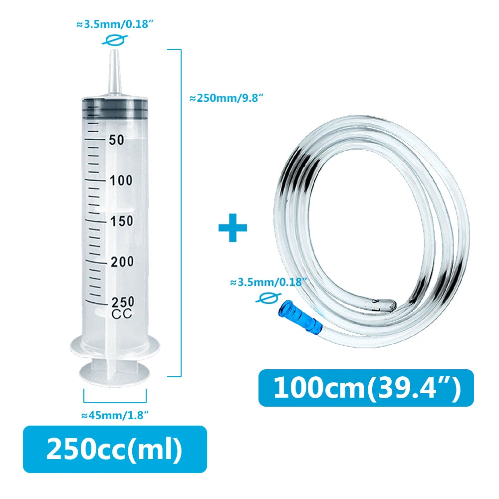 Syringe Large Capacity 100ml-550ml With 1m Hose Pump Injector Pet Feeding Oil Glue Fluid Tool Hydroponics Nutrient Big Syringe