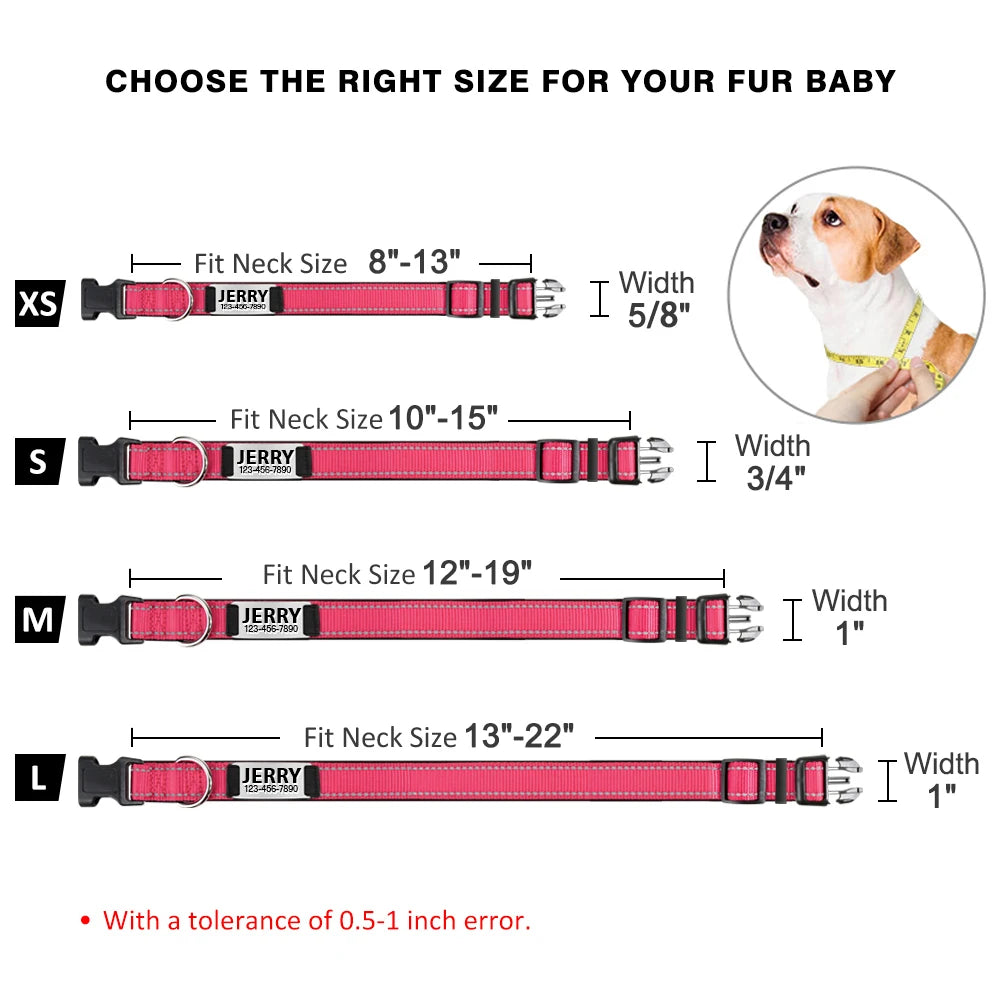 Adjustable Reflective Dog Collar Nylon Custom Engraved Name ID Tag Personalized Luminous Puppy Gleamy Large Unisex Dog Collar