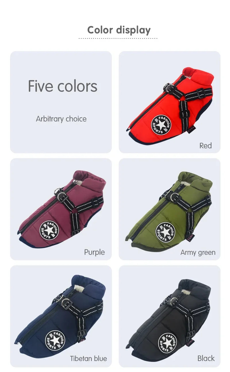 Chaqueta grande con arnés para perro, ropa cálida de invierno para labrador, abrigo impermeable para perro grande, trajes para chihuahua y bulldog francés.