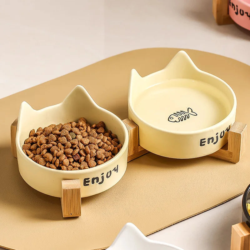 Ceramic Raised cat bowl Anti Rollover Cat Feeder for Small Dogs cats Round Pet Water Bowl Pet Supplies