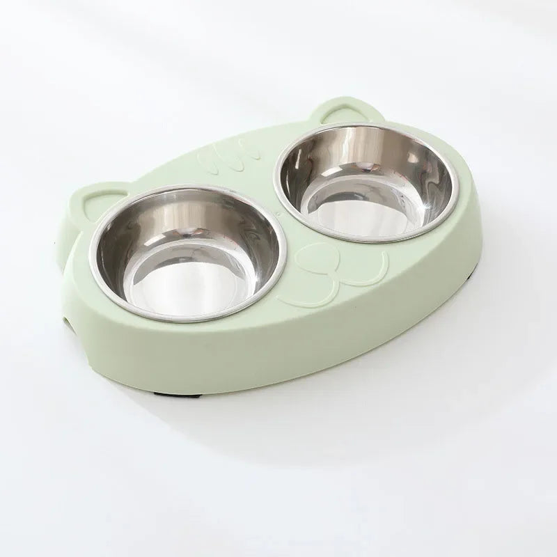 Macaron Pet Double Bowl Plastic Kitten Dog Food Drinking Tray Feeder Cat Feeding Pet Supplies Accessories