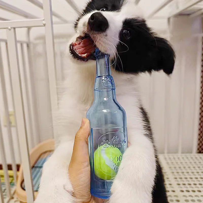 Jouet à mâcher pour animaux de compagnie TPR résistant aux morsures bouteille de bière avec balle de tennis jouet chiot dents grincant chien mâchant jouets interactifs grinçants