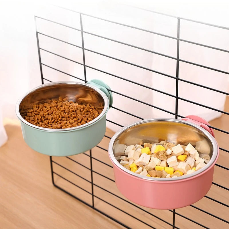 Pet Bowls Dog Feeders Removable Stainless Steel Hanging Pet Cage Bowl Food & Water Feeder for Cat Puppy Bird Guinea Pig