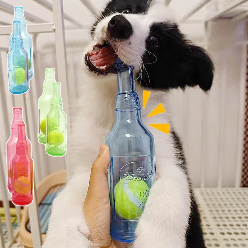 Jouet à mâcher pour animaux de compagnie TPR résistant aux morsures bouteille de bière avec balle de tennis jouet chiot dents grincant chien mâchant jouets interactifs grinçants
