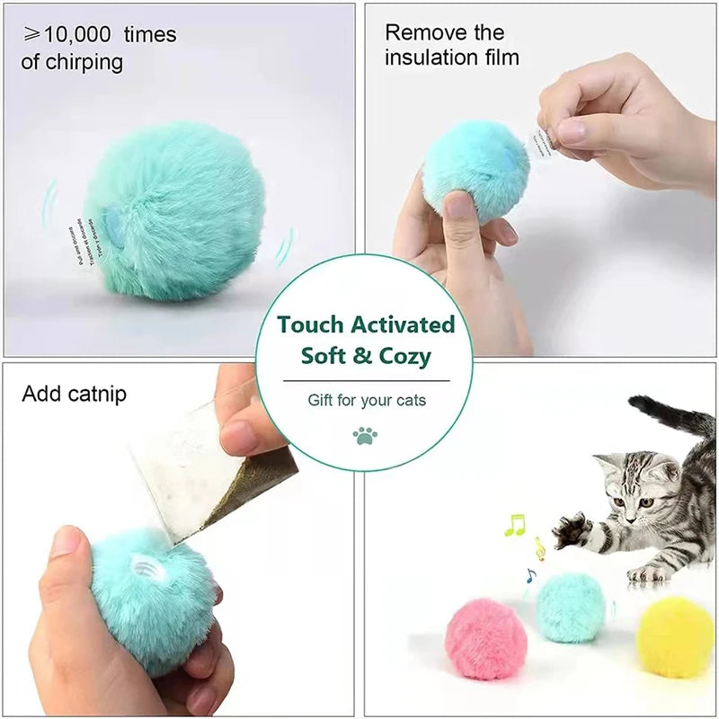 Pelota interactiva inteligente para gatos, juguete de peluche eléctrico con hierba gatera para entrenamiento, juguete con sonido táctil para mascotas, pelota de juguete con chirrido.