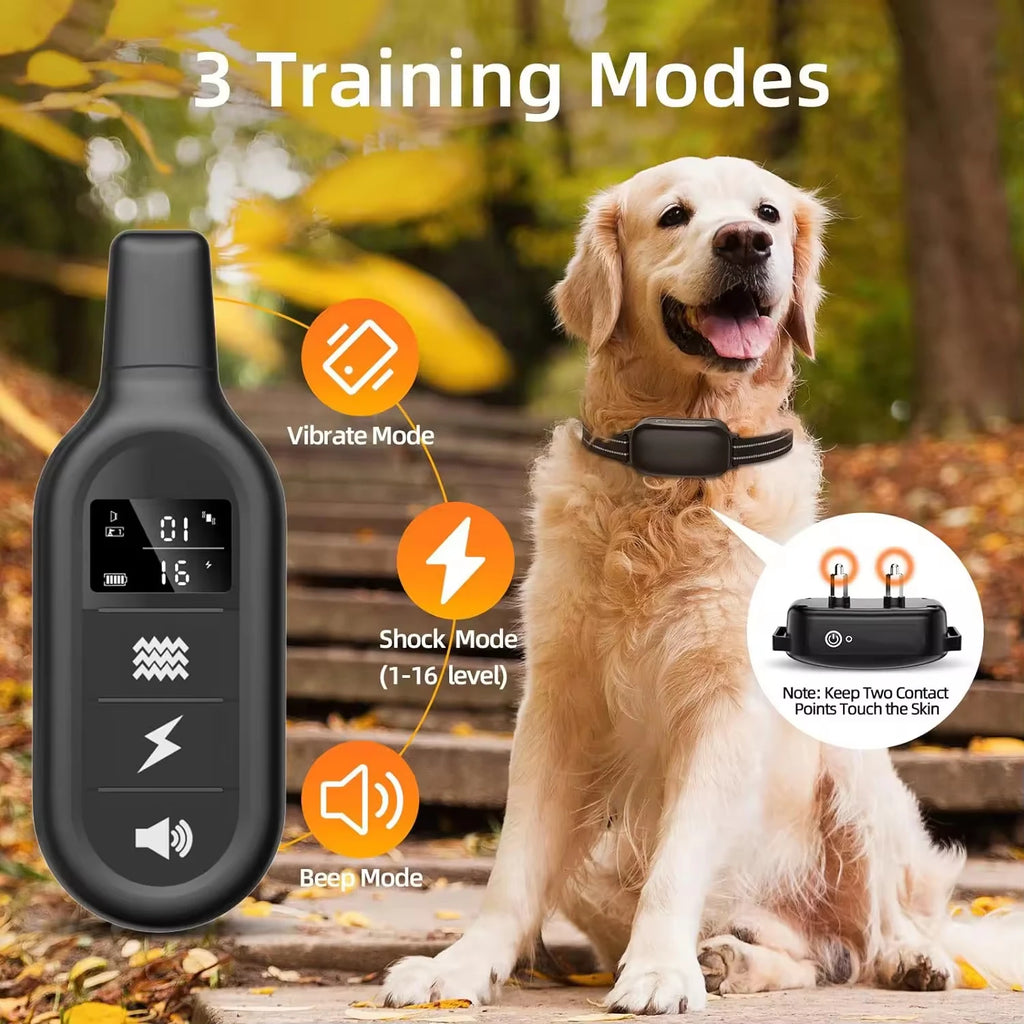 Electric Dog Training Collar Digital Rechargeable Remote Control Waterproof Vibrator Pet Dog Bark Stop Shock Collar for Dogs