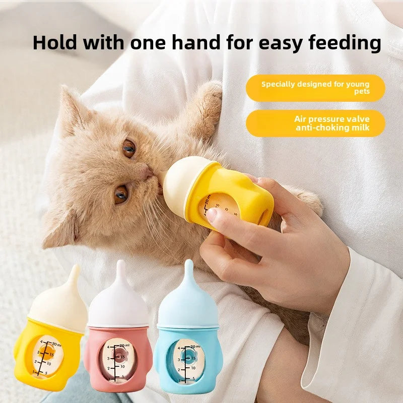 New pet milk bottle cat dog bionic anti-choking newborn puppy cat silicone bottle drinking milk see scale