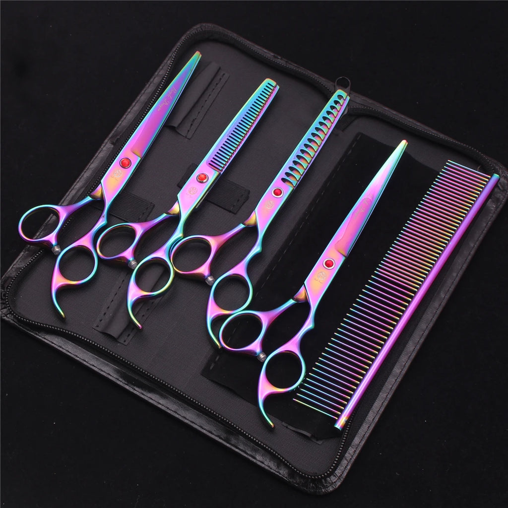 Purple Dragon Dog Grooming Scissors 7" Japan Stainless Straight Shears Pet Thinning Scissors Dog Curved Shears Chunker Z3003