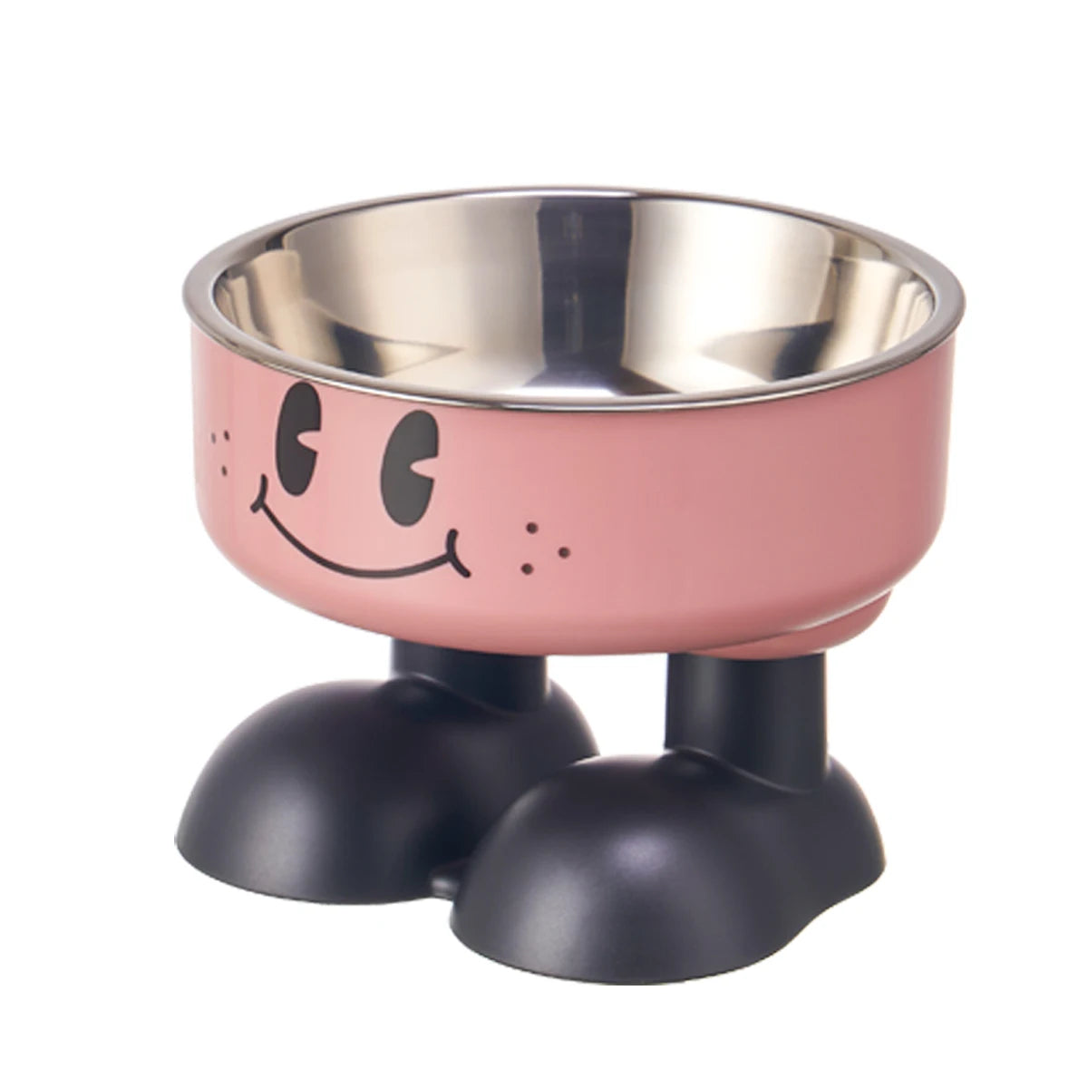 A smiling face high-legged pet bowl, fashionable stainless steel large-capacity dog bowl for feeding and water, neck-protectin