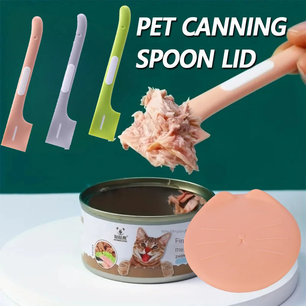 1pc/1set Pet Canned Spoon 3 in 1 Universal Sealing Lids Feeding Stirring Long Handle Cat Scoop Pet Feeding Tableware Accessories