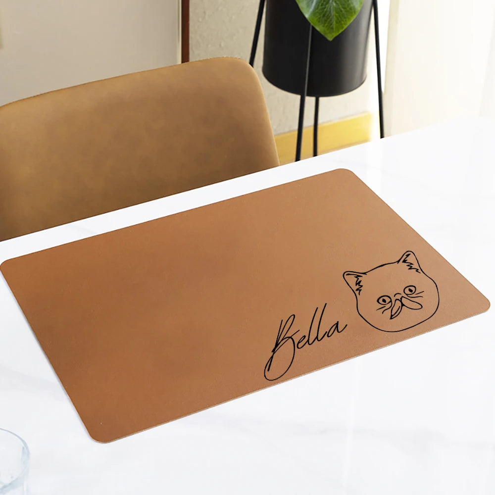 Non-Slip Pet Feeding Mat, Custom, Waterproof, Personalized, Dog, Cat Food Placemat with Name, Easy Washing, PU