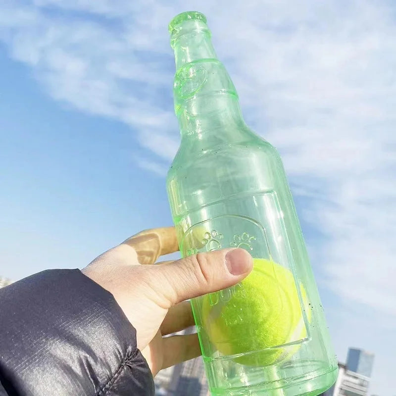 Jouet à mâcher pour animaux de compagnie TPR résistant aux morsures bouteille de bière avec balle de tennis jouet chiot dents grincant chien mâchant jouets interactifs grinçants