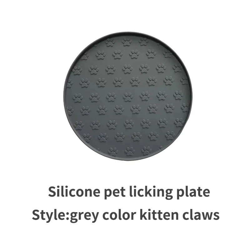 Coffee/pink/gray/black silicone pet meal pad, dog leak-proof feeding pad, round footprint pattern, cat feeding slow licking pad