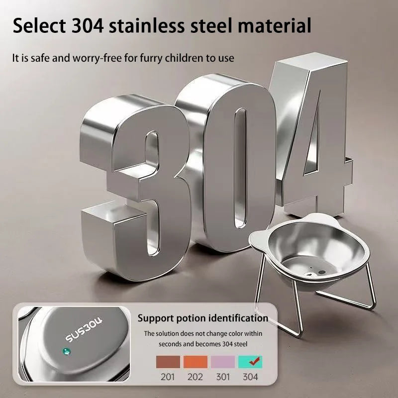 Raised Cat Bowls Tilted Neck Guard Cat Food Bowl 304 Stainless Steel Shatter-resistant Elevated 15° Pet Supplies for Puppy Cat