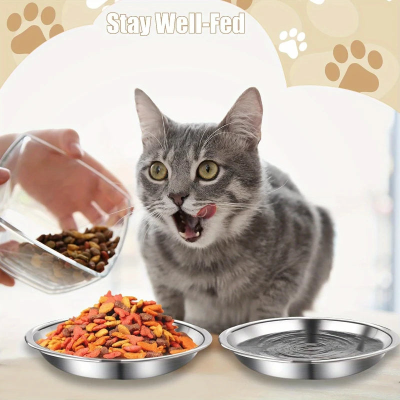 Slip-Resistant Stainless Steel Cat Bowl Set – Low-Profile Wide Design for Kittens & Small Pets Anti-Tip Base Feeding Station