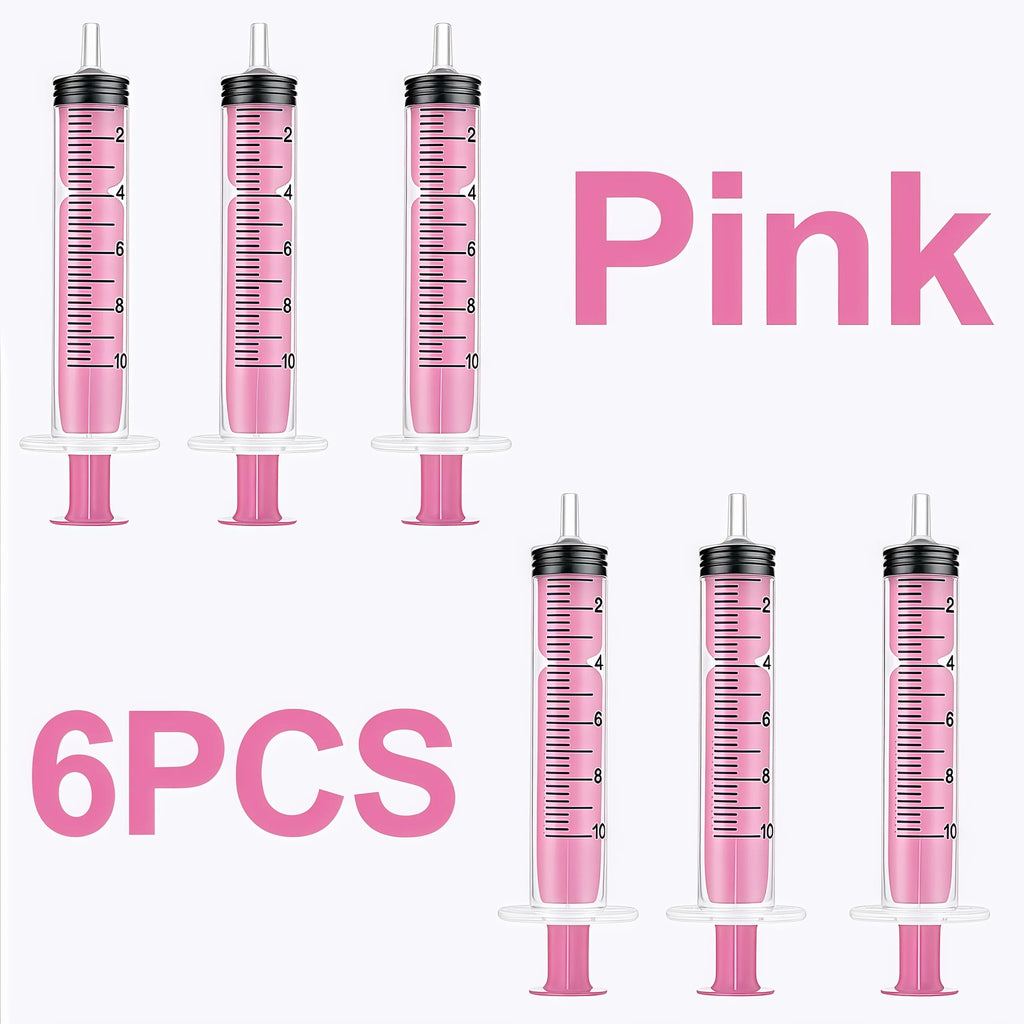 6 pieces of 10ml colored syringe with caps, suitable for glue, liquid distribution and measurement, pet food feeding, refilling