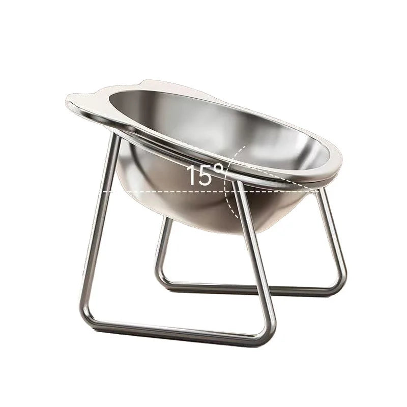 Raised Cat Bowls Tilted Neck Guard Cat Food Bowl 304 Stainless Steel Shatter-resistant Elevated 15° Pet Supplies for Puppy Cat