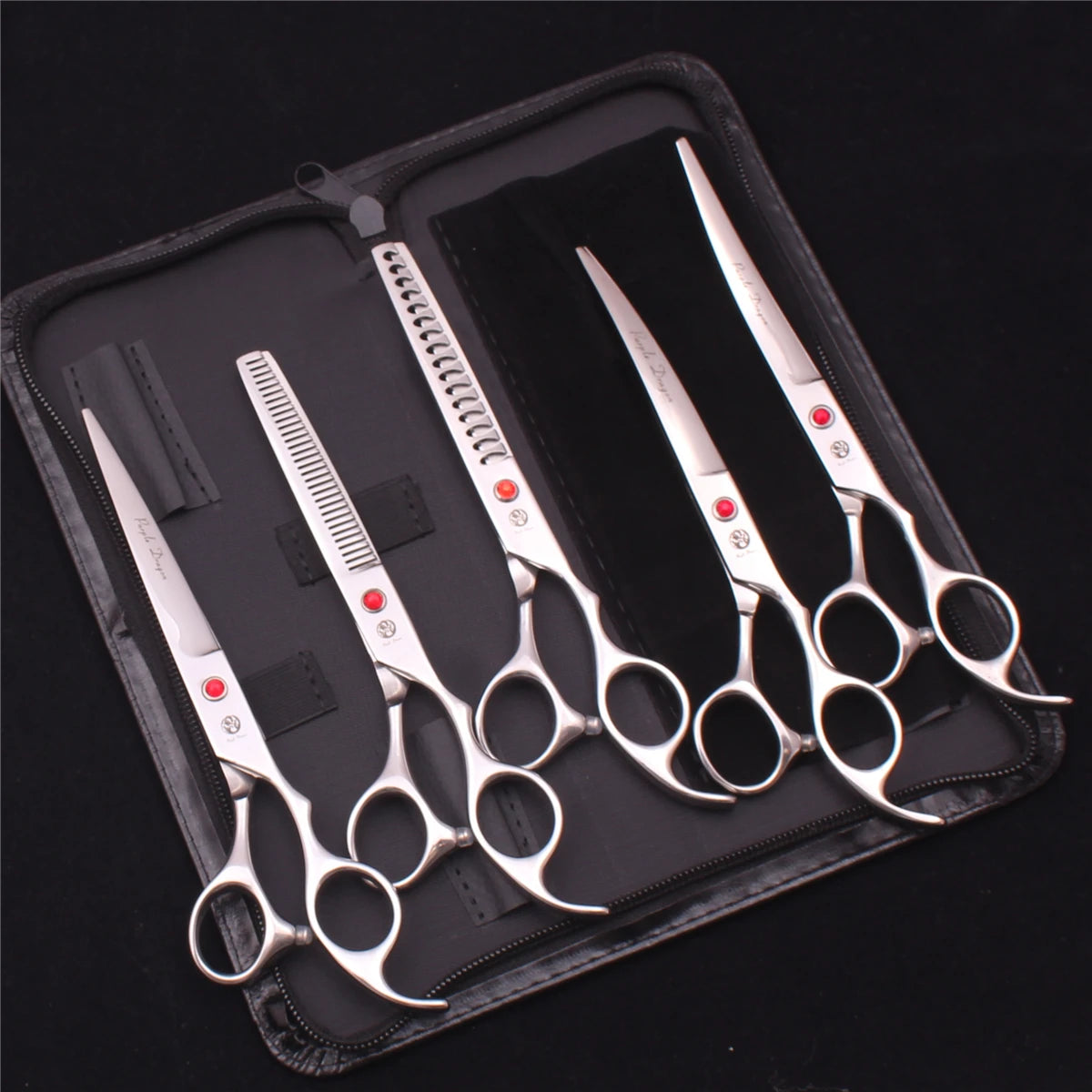 Purple Dragon Dog Grooming Scissors 7" Japan Stainless Straight Shears Pet Thinning Scissors Dog Curved Shears Chunker Z3003