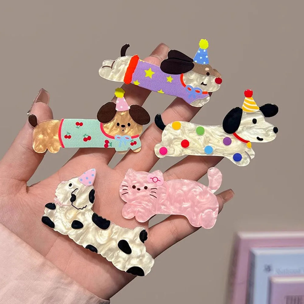 Cartoon Cute Puppy Headwear kitty Hair Clip Acrylic Christmas Hairpins Sweet Animal Bangs Clip For Girls Hair Accessories