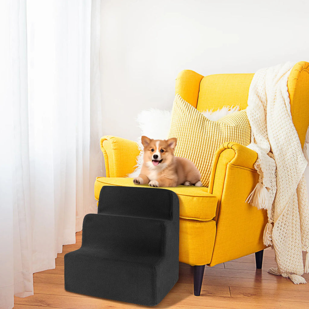 3 Step Pet Stairs High Density Soft Foam Small Dog Ramp Ladder Stair Removable and Washable Non-Slip Dog/Cat Steps Pet Supplies