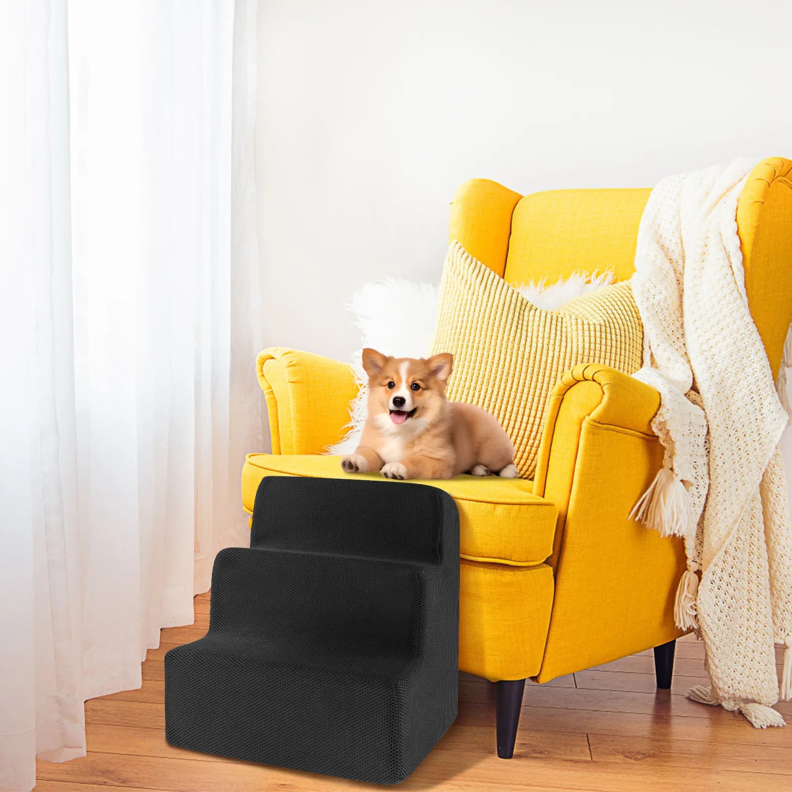 3 Step Pet Stairs High Density Soft Foam Small Dog Ramp Ladder Stair Removable and Washable Non-Slip Dog/Cat Steps Pet Supplies