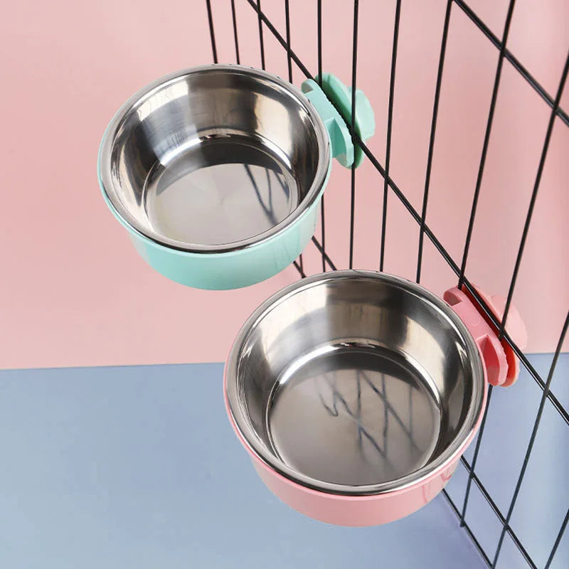 Pet Bowls Dog Feeders Removable Stainless Steel Hanging Pet Cage Bowl Food & Water Feeder for Cat Puppy Bird Guinea Pig