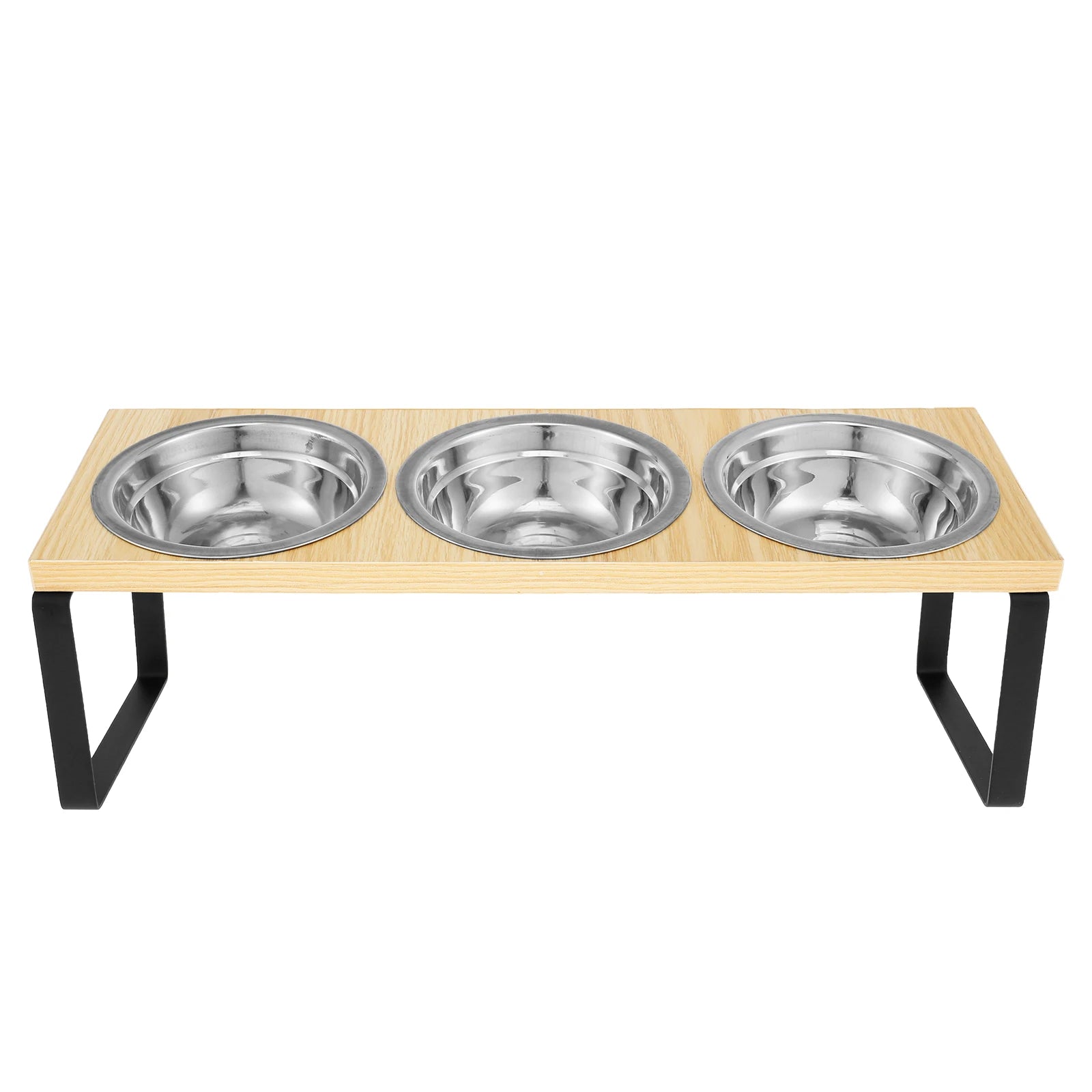 Elevated Pet Bowls Wood Cat Bowl Stand with Stainless Steel Food 3 Bowls Wooden Dog Water Feeding Dish Non Slip Iron Rack