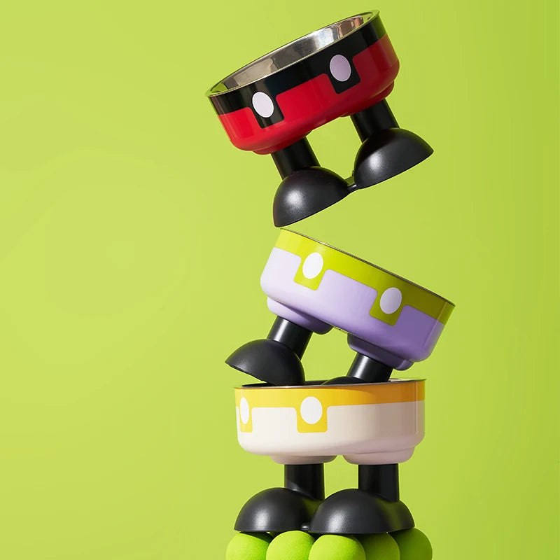 A high-legged pet bowl, colorful stainless steel large-capacity dog bowl for feeding and water, neck-protecting cat bowl, anti