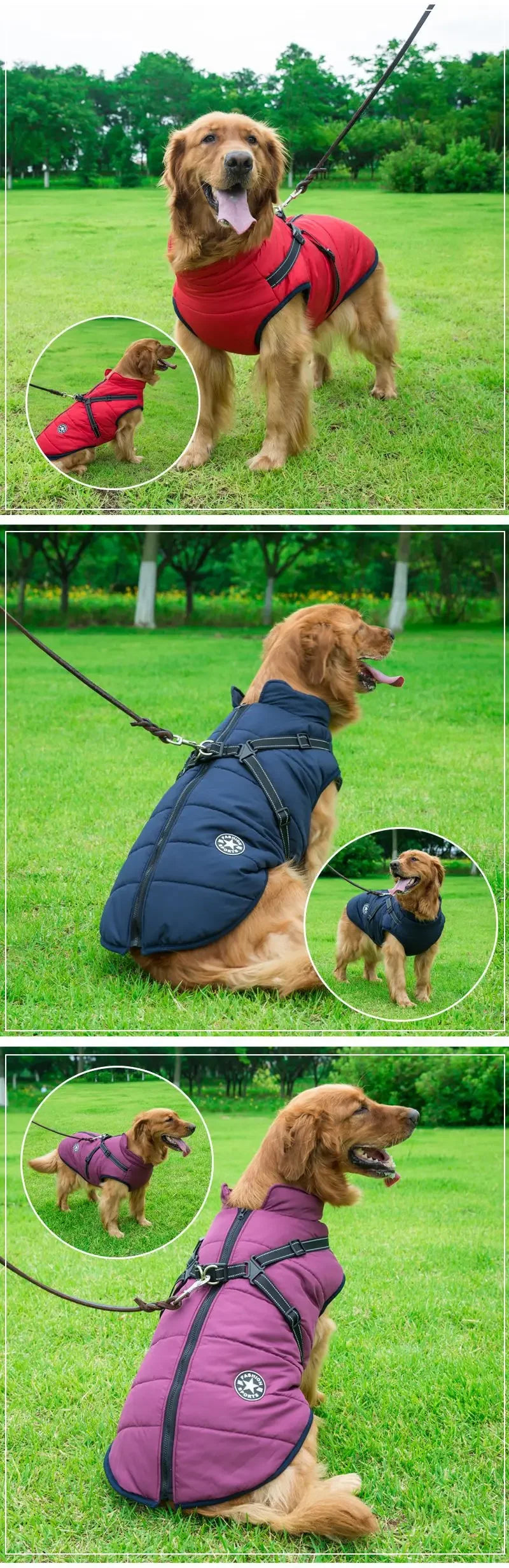 Chaqueta grande con arnés para perro, ropa cálida de invierno para labrador, abrigo impermeable para perro grande, trajes para chihuahua y bulldog francés.