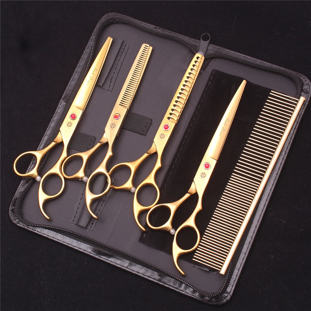 Purple Dragon Dog Grooming Scissors 7" Japan Stainless Straight Shears Pet Thinning Scissors Dog Curved Shears Chunker Z3003