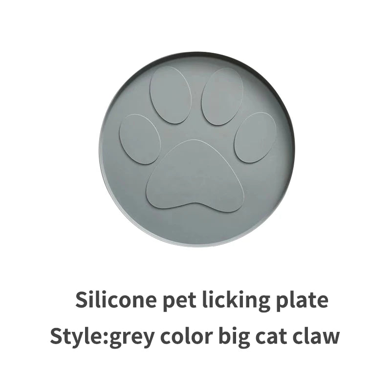 Coffee/pink/gray/black silicone pet meal pad, dog leak-proof feeding pad, round footprint pattern, cat feeding slow licking pad