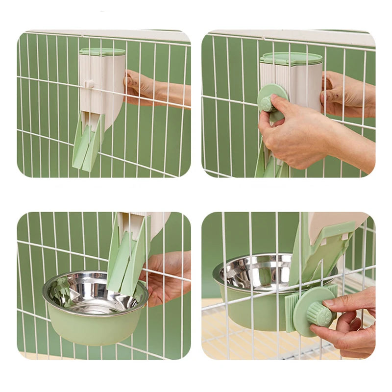 Automatic Pet Feeder with Hanging Bowl Water Bottle Food Container Dispenser for Puppy Cats Rabbit Birds Pet Feeding Product