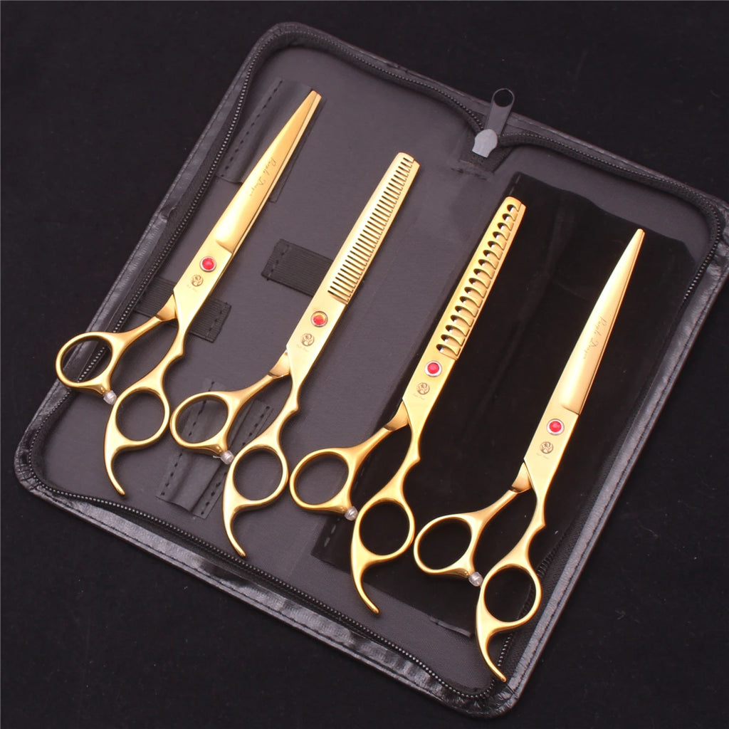 Purple Dragon Dog Grooming Scissors 7" Japan Stainless Straight Shears Pet Thinning Scissors Dog Curved Shears Chunker Z3003