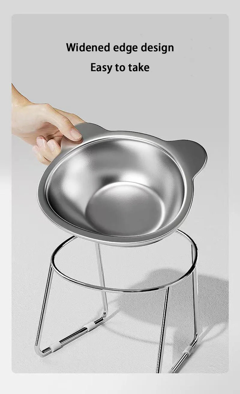 Raised Cat Bowls Tilted Neck Guard Cat Food Bowl 304 Stainless Steel Shatter-resistant Elevated 15° Pet Supplies for Puppy Cat